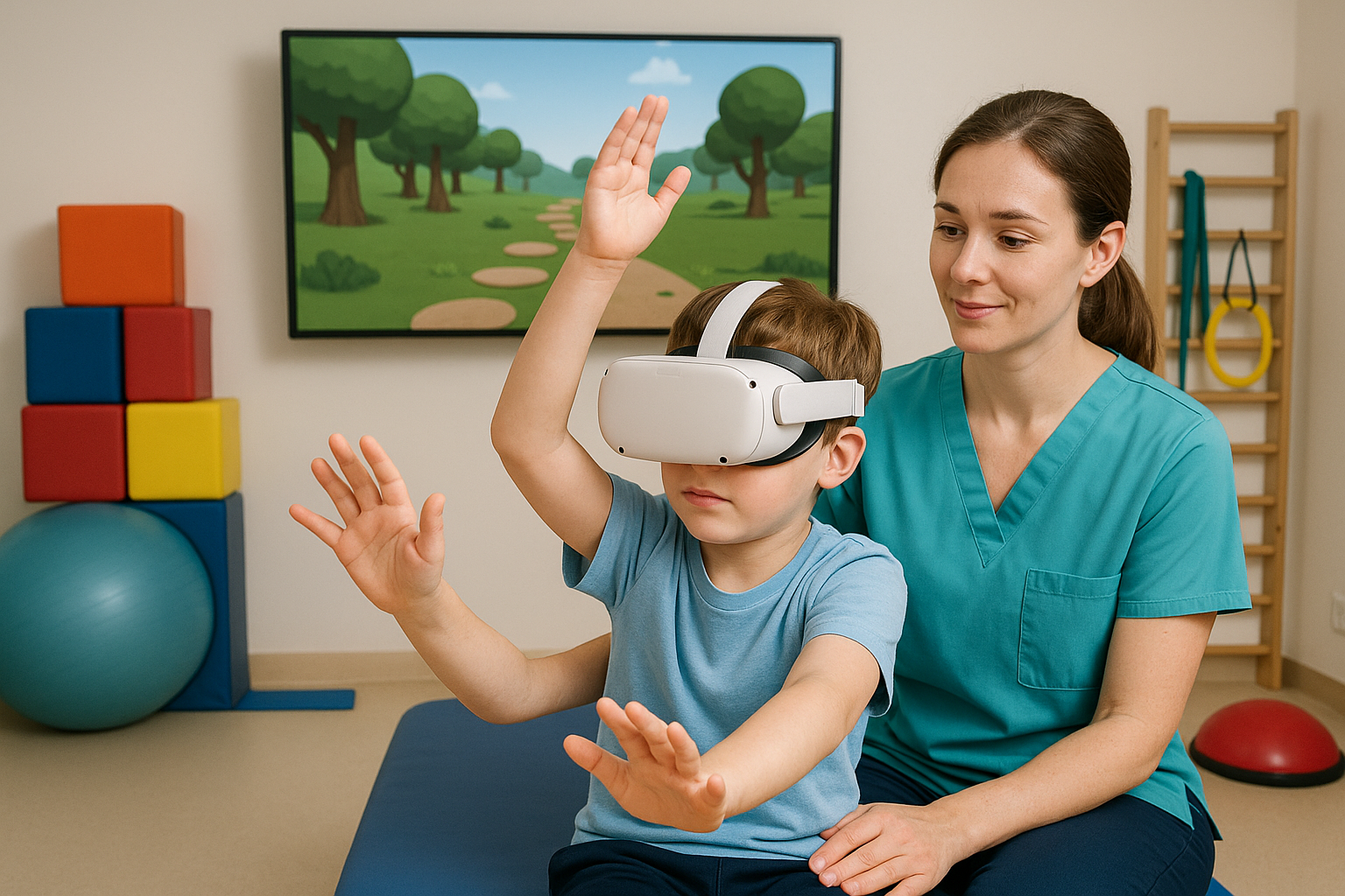 Child playing with VR headset in therapy